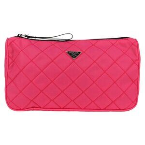 PRADA Pouch Nylon Pink Silver Auth 123980V